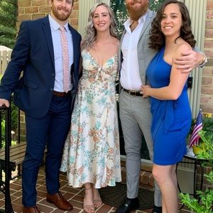 Floral midi satin wedding guest dress